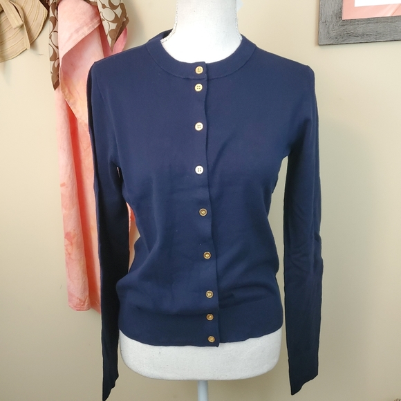 **J. Crew Button Front Navy Blue Cardigan - Picture 3 of 8